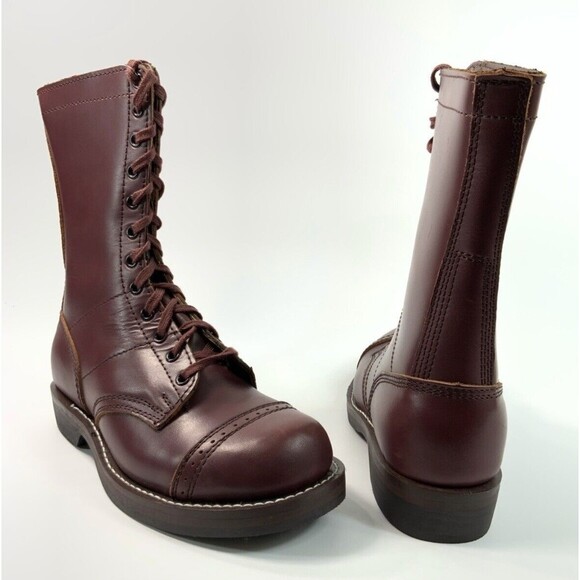 WideWay Footwear Jump Boots  Tall Combat Paratrooper Burgundy Men 6 - Picture 3 of 11